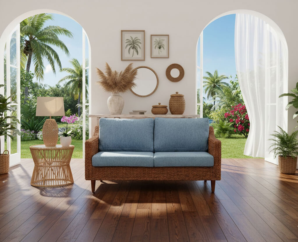 2人用アジアンソファ アバカ BS(ブルースカイ)リゾートシーン利用イメージ