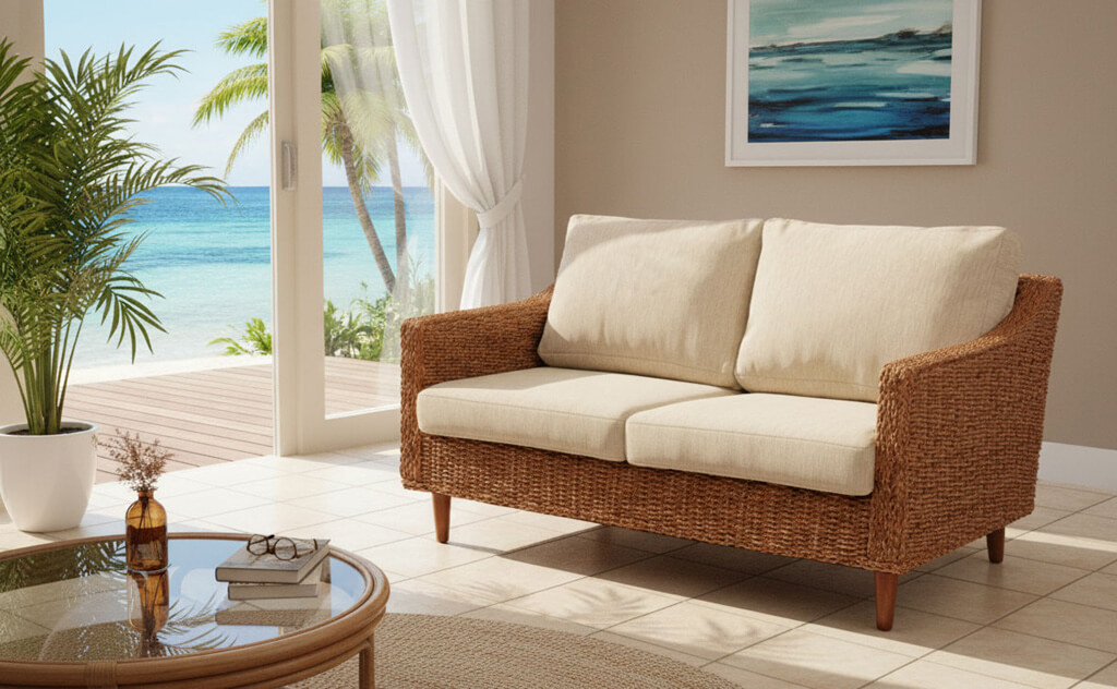 2人用アジアンソファ アバカ SW(スノーホワイト)リゾート利用イメージ