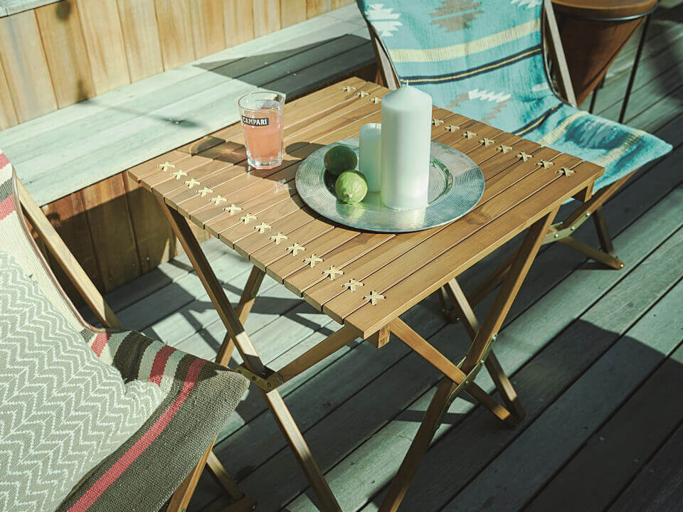 チーク製ガーデンテーブル【折りたたみ式】【収納袋付き】 - シードリーフ家具