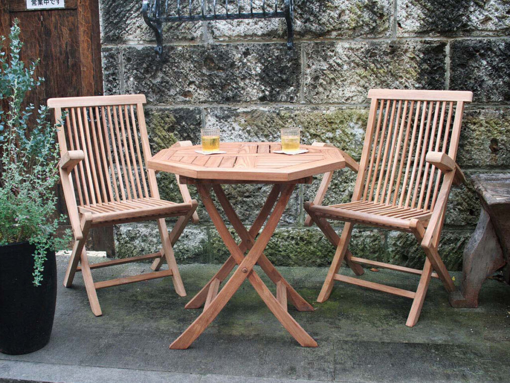 折りたたみ式ガーデンテーブル＆チェア3点セット - シードリーフ家具
