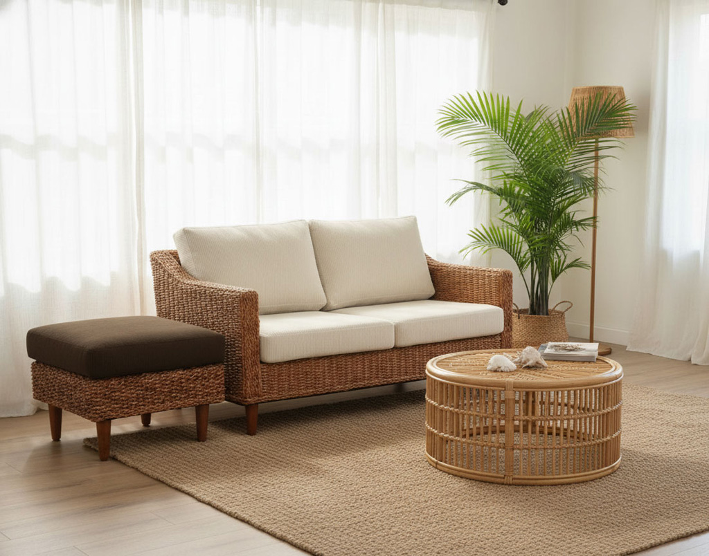 選べるクッションカラー オットマン　BR（ブラウン）リビング利用イメージ