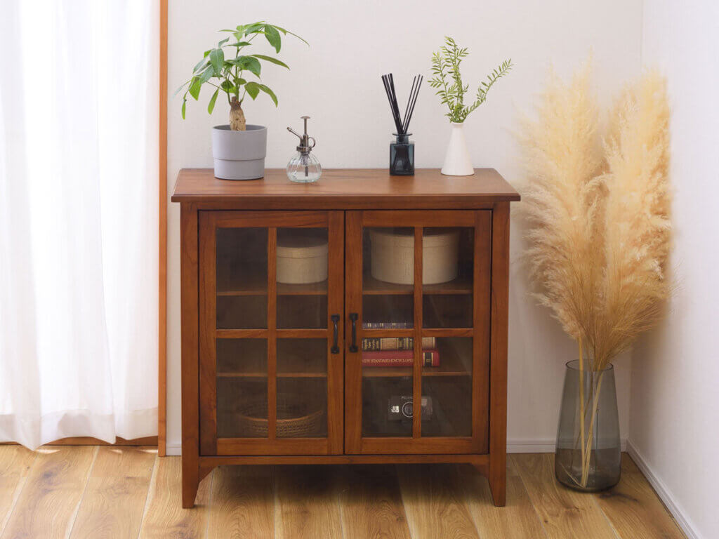 ガラスキャビネット 幅80 奥行40 棚3段